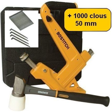 Bostitch – Cloueur à parquet manuel – MFN201 – pour bois dur – 1000 clous 50mm – Mode cliquet pour clouage précis