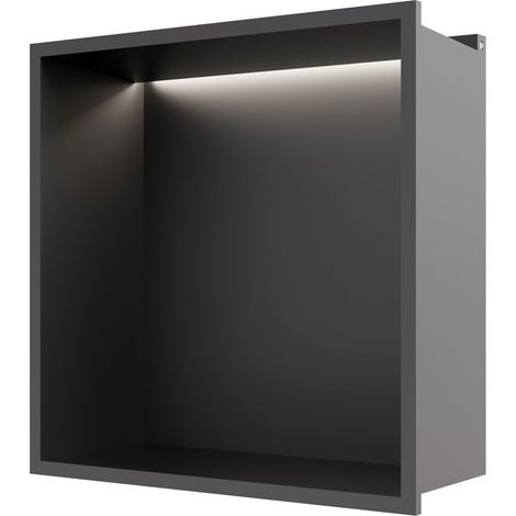 RAK Ingot Square Recessed Niche 300mm H x 300mm W with LED - Matt Black (1/4)