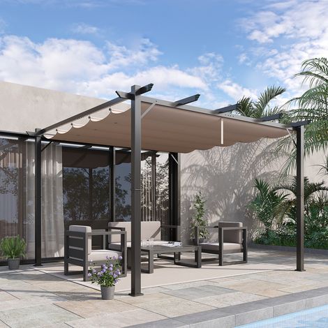 Pergola da Giardino 3x3 m con Tettuccio Retrattile Anti UV e Telaio in Alluminio, Grigio