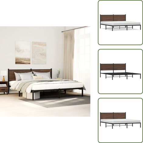 The Living Store Giroletto senza Materaso in Metallo Rovere Marrone 160x200 cm - Letto in acciaio