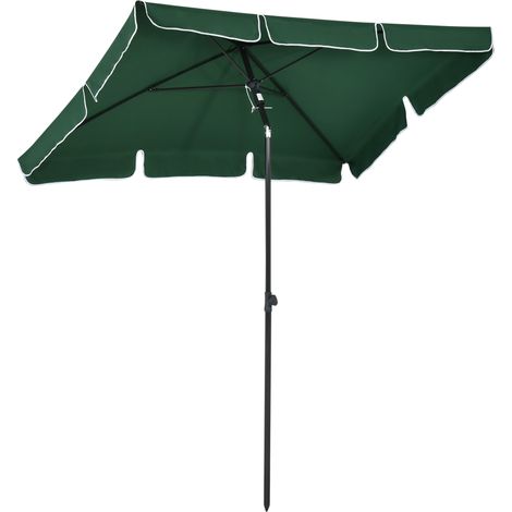 Outsunny 2 x 1.3m Garden Parasol Umbrella, Outdoor Market Table Umbrella with Ruffles & Aluminium Pole, Rectangular Tilting Parasol Sun Shade Canopy, Green