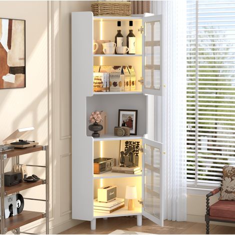 Vetrina angolare LED 63,5 x 157,5 cm, MDF bianco HAVRYA (1/5)