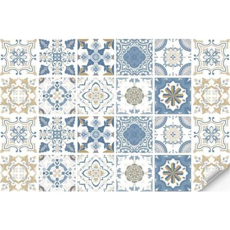 24 Pcs (20x20cm) Blue Peel and Stick Tile Stickers for Backsplash, Waterproof and Oil-Resistant PVC Decoration