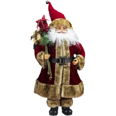 Figurine de Père Noël, décoration de Noël, poupée de Noël, ornement de Noël. Convient pour le salon, les fêtes et la cheminée. Brun rougeâtre. (1/4)