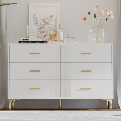 Commode 6 tiroirs blanche avec portes 120x76x40 cm