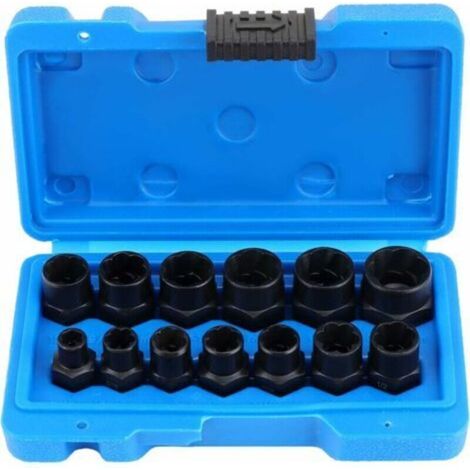 Lot de 13 douilles torsadées, extracteur de boulons endommagés de 9,5 mm, ensembles de douilles d'extraction d'écrous de poignée pour le retrait des écrous de roue de verrouillage