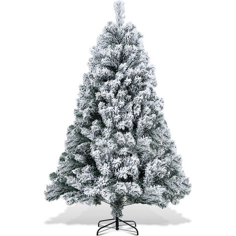 SWANEW Albero di Natale con aghi di abete con stand Floccatura esterna 180cm con polvere di neve (1/5)