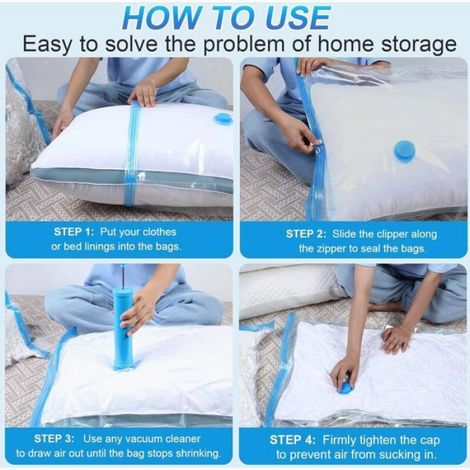 Sac Rangement Sous Vide Aspirateur, 6 Pièces (2XL 100x80 + 2L 80x60 + 2M 60x40cm)Sac Sous Vide Vetement,Réutilisable Housse Rangem (1/4)
