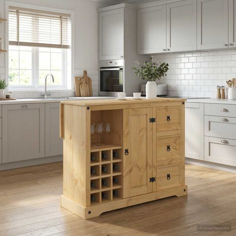 Meuble de rangement de cuisine en pin massif, cire de miel, 112 x 70 x 91,5 cm - PANGIVO (1/5)
