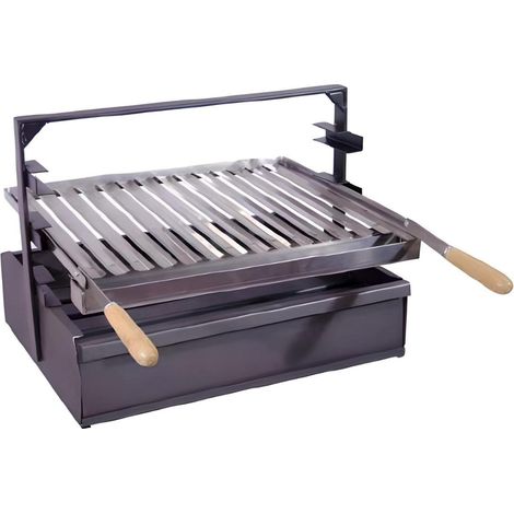 Support barbecue en inox avec tiroir et récupérateur de graisse – Dimensions 80 x 43 x 42 cm – Poignées pliantes en bois – Visiodirect