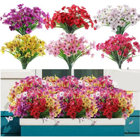 12 Bouquets of Artificial Flowers for Outdoors, Fade-Resistant Plastic Fake Flowers for Decorative Hanging Planters.