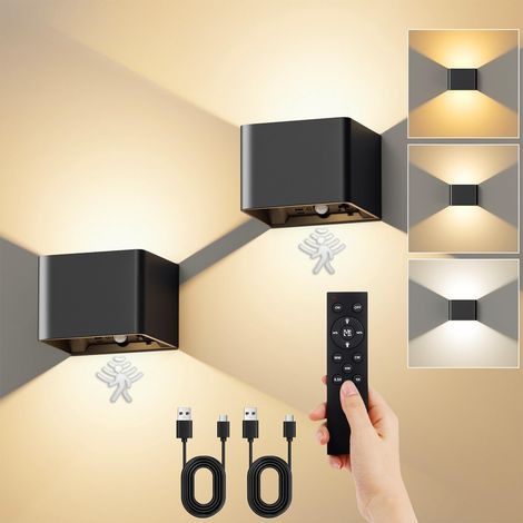 Lot de 2 Applique Murale, Détecteur de Mouvement, Télécommande, LED Rechargeable, Intérieur (1/5)