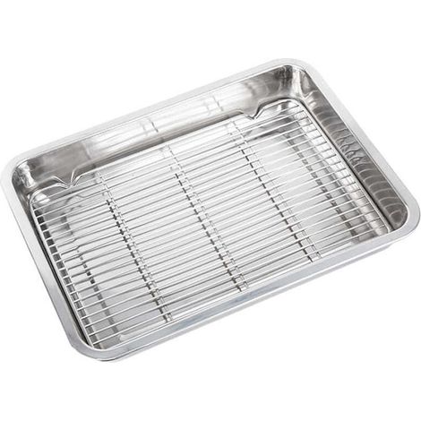 Plat de cuisson Plat de cuisson rectangulaire en acier inoxydable avec support Plat de cuisson domestique Passe au lave-vaisselle et durable (1/5)