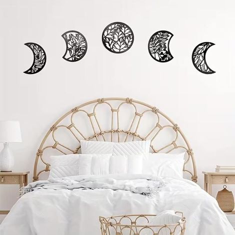 KLVGTIFS PU - Ensemble de 5 revêtements muraux - texture ajourée en bois imitant les phases de la lune - idéal pour la décoration intérieure-noir (1/5)