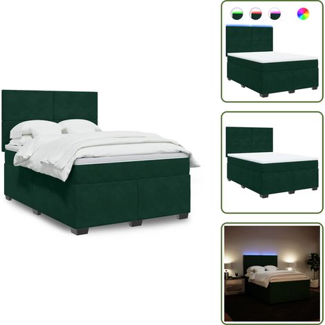 Letto con testiera regolabile - vidaXL Giroletto a Molle con Materasso Verde Scuro 140x200 cm Velluto - Letto con luci LED