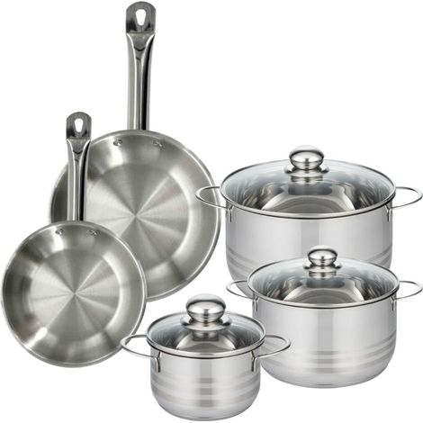 Set 2 poêles 20 24 cm en inox, 3 faitouts inox 16, 20 et 24 cm Fackelmann Eterna (1/5)