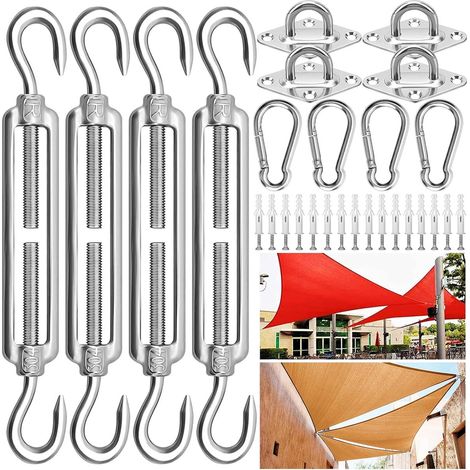 Kit de fixation pour voile d ombrage et hamac 44 pièces avec bâches supports métalliques et accessoires de fixation M5 pour jardin camping et extérieur sans toile (1/5)