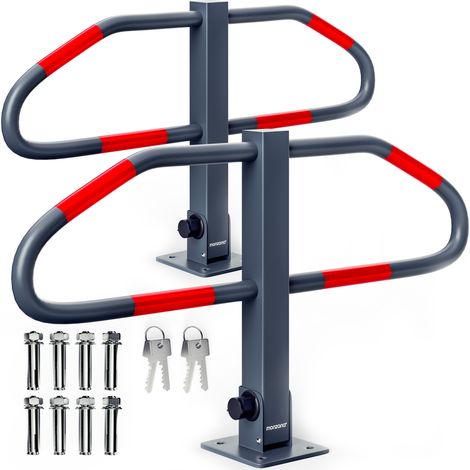 MONZANA® 2x Parkplatzsperre 4 Schlüssel klappbar integriertes Schloss Stahl Robust Parkpfosten Parkplatzbügel Sperrpfosten