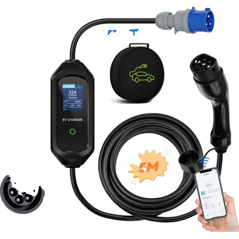 Cargador para vehículos eléctricos, diseño portátil, control mediante aplicación inteligente, tipo 2, 7,2 kW, cable de 5 m, tipo 2 (1/2)