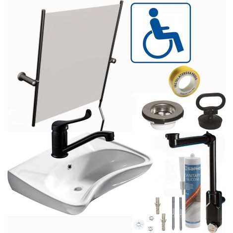 Waschbecken für Behinderte mit Armatur und Spiegel 59x45,5 cm (1/5)