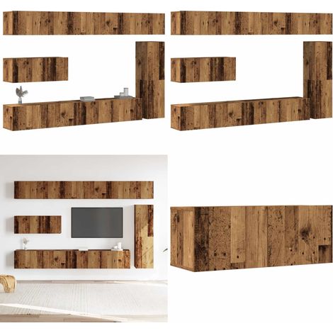 vidaXL 7-tlg. TV-Schrank-Set Wandmontage Altholz-Optik Holzwerkstoff (1/5)