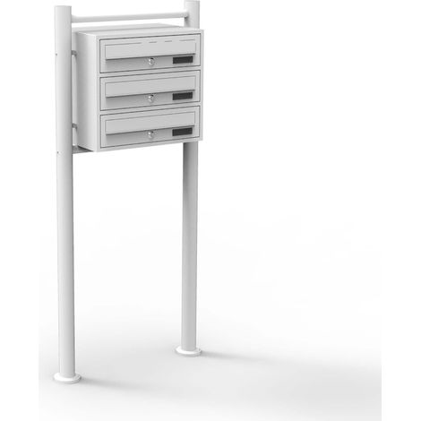 Wiltec Sistema de 3 buzones color blanco acero galvanizado resistente a la intemperie con cerraduras de cilindro y llaves instalación independiente espacio amplio para cartas y paquetes pequeños (1/5)