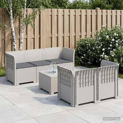 vidaXL Divano da Giardino 5 Posti con Cuscini Stile Rattan PP Bianco (1/5)