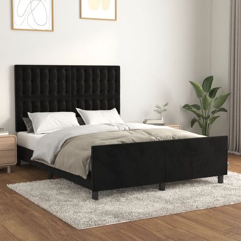 Lit adulte avec tête de lit pour Couchage,Cadre de lit Noir 140x190 cm Velours -BV72479 (1/5)