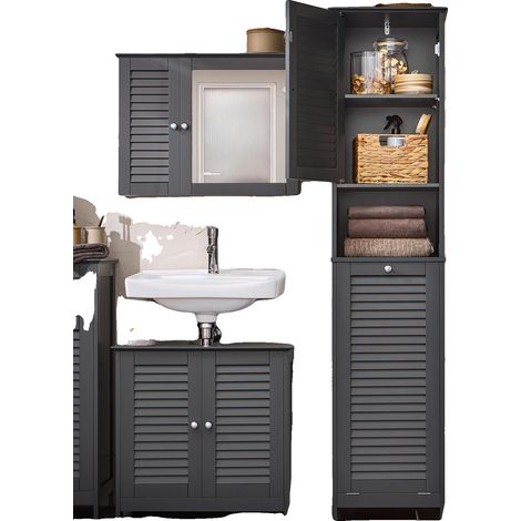 Hochschrank, langlebiges MDF, verstellbare Regale, schwarz (1/2)