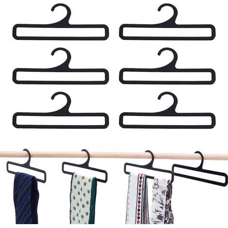 Lot de 10 cintres en plastique – Cintres rectangulaires noirs pour foulards, crochets de rangement gain de place pour foulards, organisateur de placard – Convient pour les cravates, les foulards et le (1/5)