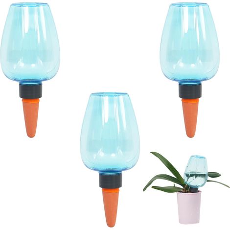Lot de 3 globes d’arrosage autonome pour plantes, ampoules arroseurs plastiques à remplissage par le haut de 350 ml (12,3 oz), dispositifs d’arrosage à libération lente, piquets et pointes d’arrosage (1/5)