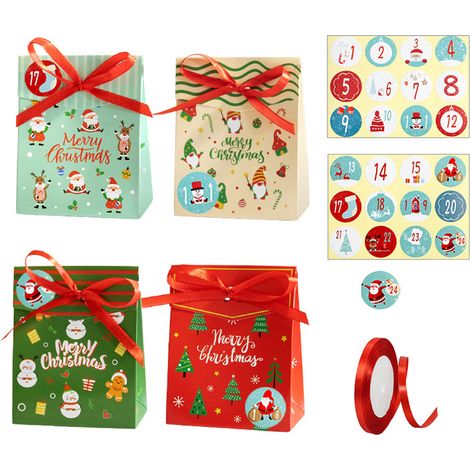 Boîte À Bonbons De Noël - En Papier Kraft Épais - 12 x 9 x 5 cm - Pour Confiseries, Petits Cadeaux, Cookies - Lot De 24 (1/5)