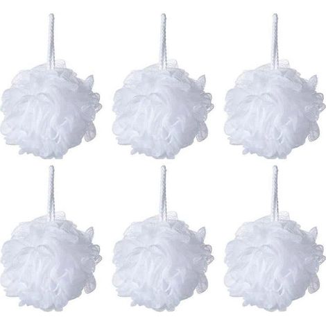 Éponges de douche et de bain, éponges de bain blanches en maille, lot de 6 (1/4)