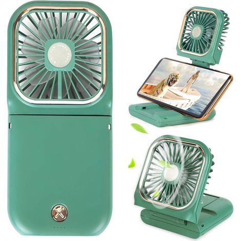 5-in-1 Mini-Ventilator mit Powerbank, USB-Ladefunktion, 3000 mAh, 3 Geschwindigkeitsstufen, Tragegurt, Grün (1/5)
