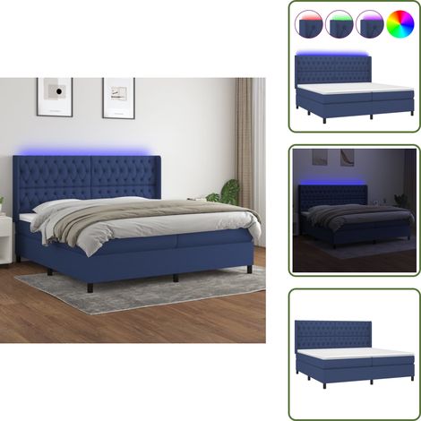 Sommier à lattes de lit matelas et LED Bleu 200x200 cm Tissu - Sommier Tapissier - Lit Plateforme - Lit Avec Led - Matelas À Ressorts Ensachés - Têted Lit Ajustable (1/5)
