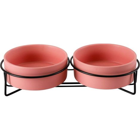Nourriture pour chats en céramique double bol (rose)-Fei Yu