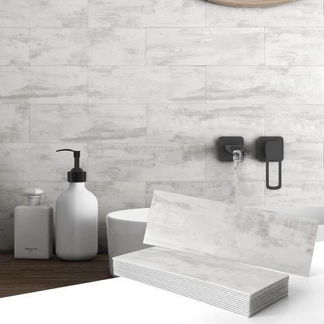 Carreaux muraux autocollants simples en marbre pour salle de bain, cuisine (gris, 16 carreaux) (1/5)