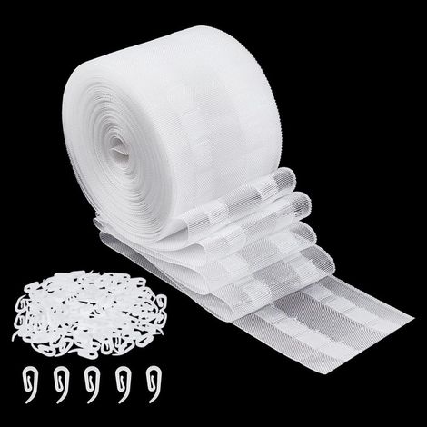 Transparent wavy nylon curtain folding tape with 100 curtain hooks, 10 meters/10.94 yards of curtain folding tape. (1/5)