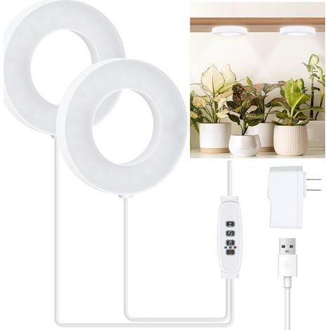Lampes de croissance LED à spectre complet, fixées au plafond, pour plantes d'intérieur, avec minuterie 3/9/12 h, pour petites plantes (2 têtes)-AquaForge