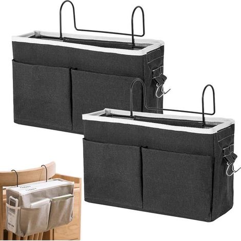 Ecleanfy - Ensemble de deux sacs de rangement suspendus, sac de rangement de chevet, convient pour la chambre et la salle de bain (noir). (1/4)
