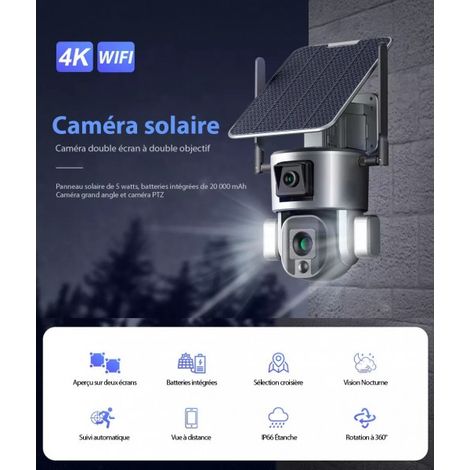 Caméra Surveillance Sécurité Solaire Sans fil Extérieure 4K 8MP WIFI 360° Double Objectif Zoom Optique 10X Détection mouvement (1/5)