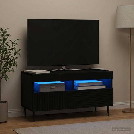 Meuble TV LED Noir Bois d'ingénierie (1/5)