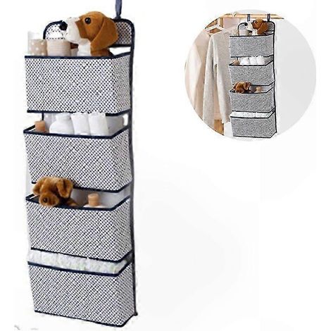 Faltbares Aufbewahrungsregal mit 4 Taschen und 2 Haken, Wandorganizer oder Tür für Handtücher, Windeln, Spielzeug im Kinderzimmerschrank (1/5)