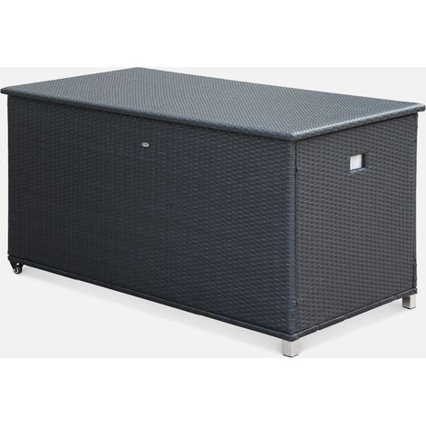 Baule da giardino in resina intrecciata con rotelle e fodera interna, 790L (1/5)