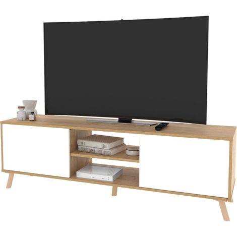 Mueble de TV 160 cm Oslo salón 2 puertas 1 estante central patas ABS roble gold y blanco mate