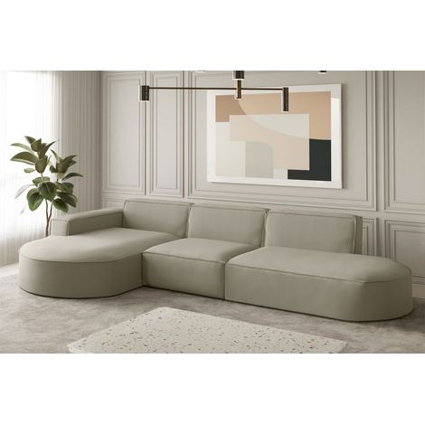 Ecksofa Designersofa PALMA in Stoff Opera Velvet Pearl Ottomane Links (1/2)