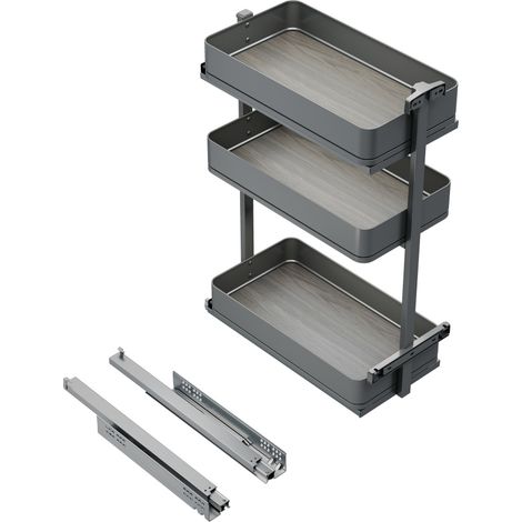 Emuca Carrello estraibile Harmony con chiusura soft, Modulo larghezza 300mm altezza 800mm, Acciaio e Legno, Grigio antracite (1/5)