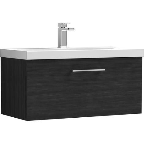 Nuie Arno Wall Hung 1-Drawer Vanity Unit with Basin-3 800mm Wide - Black Woodgrain (1/5)