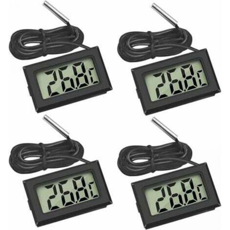 (4X Neri) Mini termometro digitale LCD con sonda di temperatura per frigoriferi, congelatori e acquari