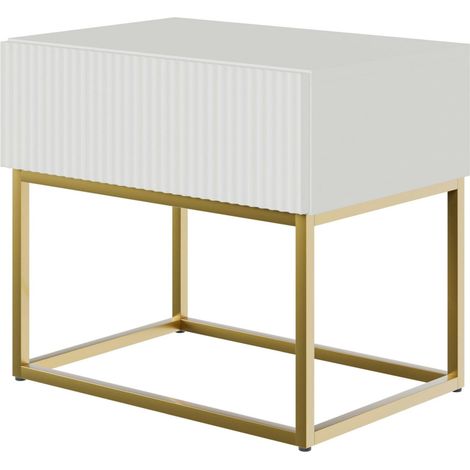 Table De Chevet sur Pieds Dorés avec Tiroir À Lamelles 50 x 44 cm Table De Nuit Blanc (1/5)